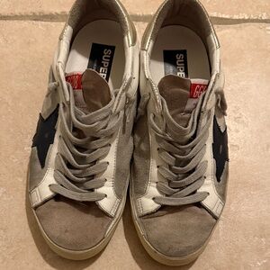 Golden Goose Men's Low-Top Sneakers in Taupe, White & Black